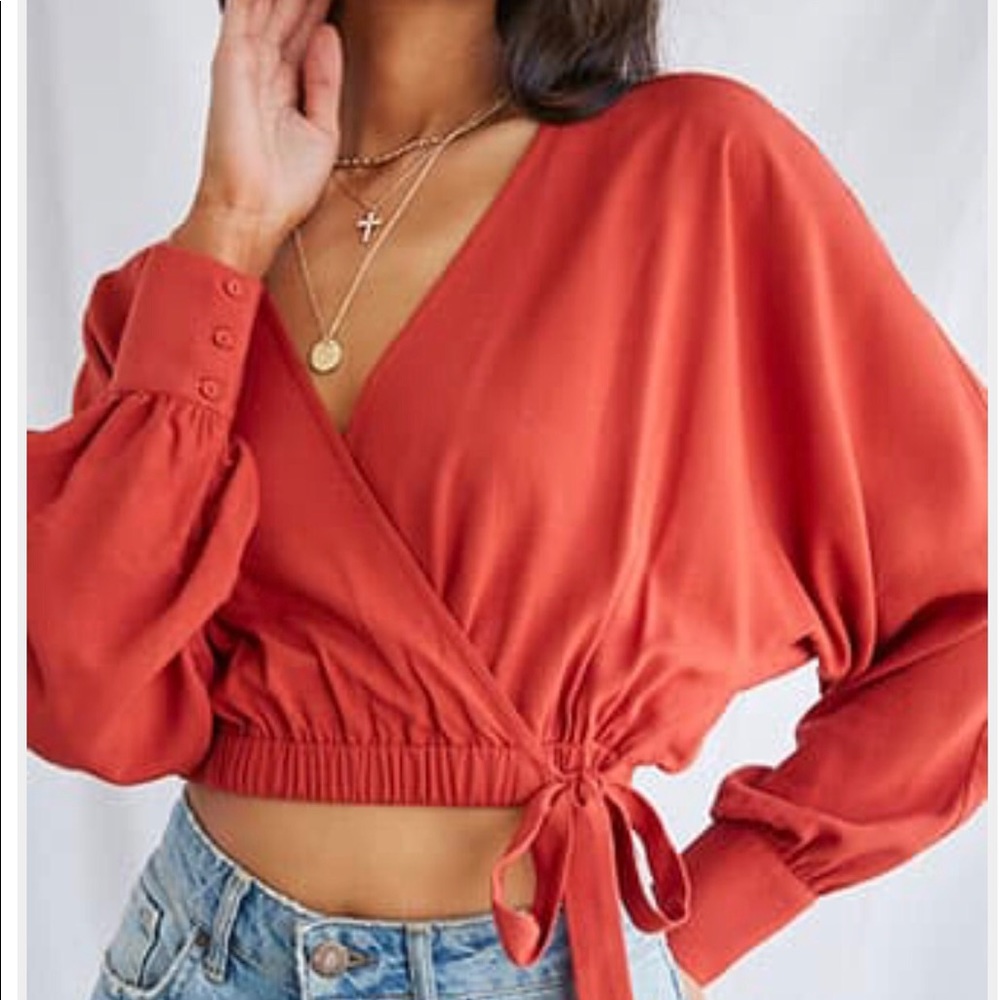 Burnt Orange Surplice Dolman Long sleeve Top